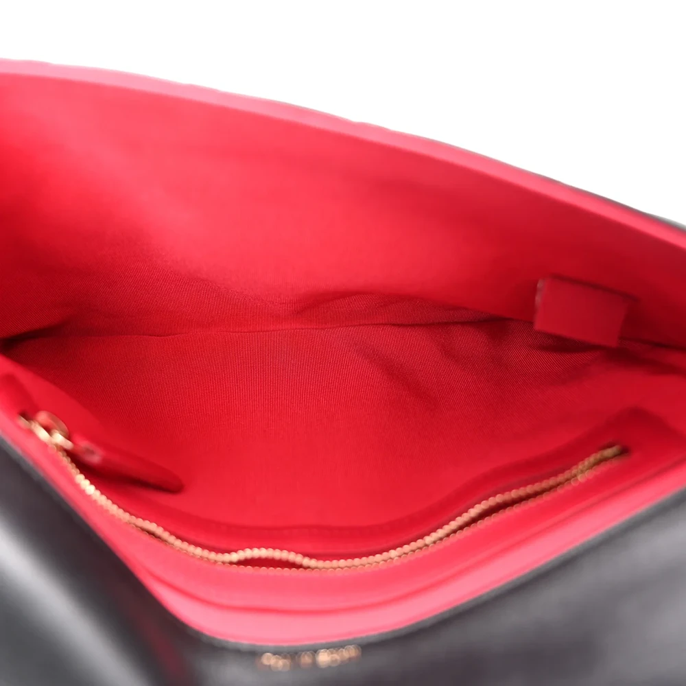 Chanel Calfskin Quilted Front Logo Enchained Clutch Black