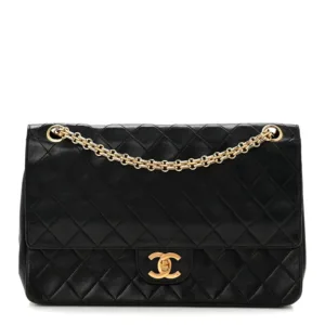 Chanel Lambskin Quilted Medium Double Flap Bijoux Chain (Black)