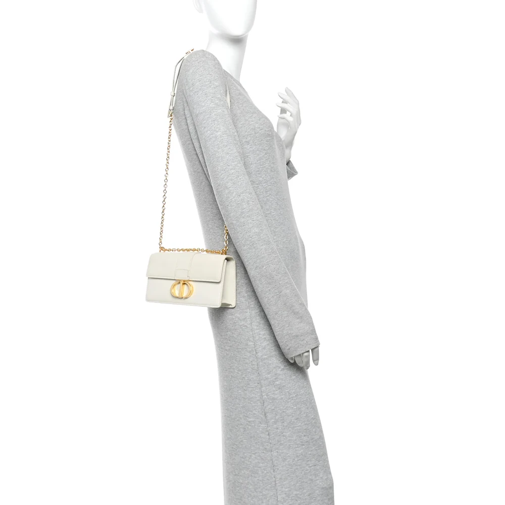 Christian Dior Calfskin 30 Montaigne East West Chain Flap Bag Off White