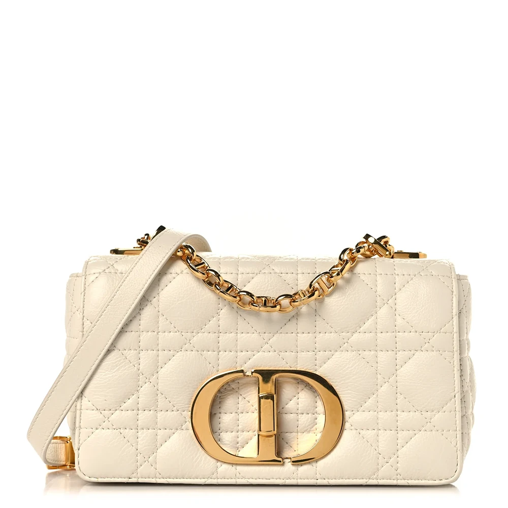 Christian Dior Grained Calfskin Cannage Small Caro Bag White