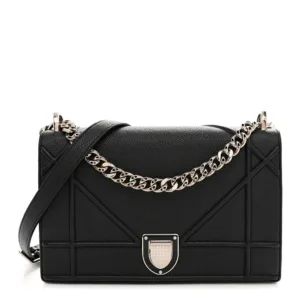 Christian Dior Grained Calfskin Medium Diorama Flap Bag Black