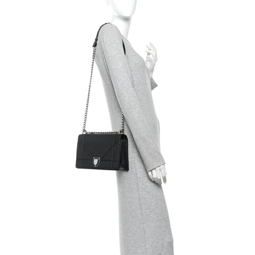 Christian Dior Grained Calfskin Medium Diorama Flap Bag Black