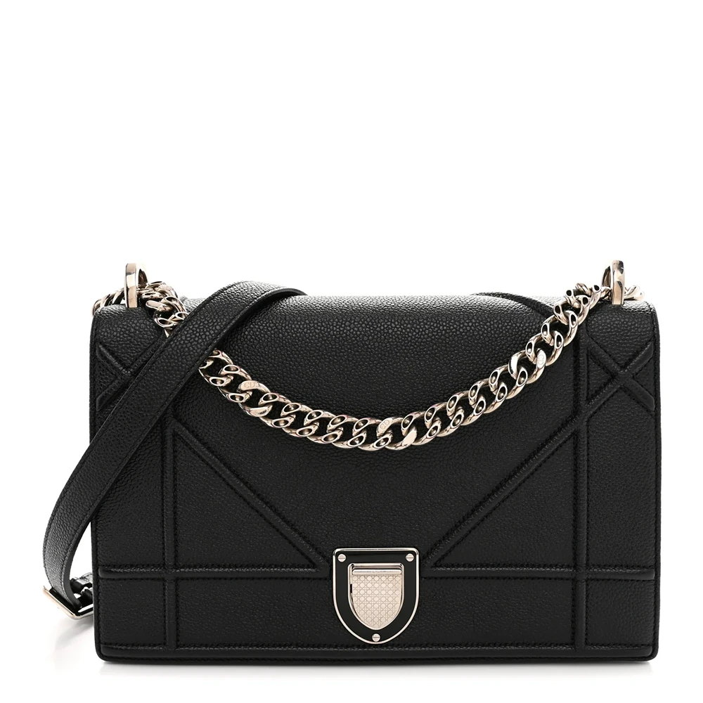 Christian Dior Grained Calfskin Medium Diorama Flap Bag Black