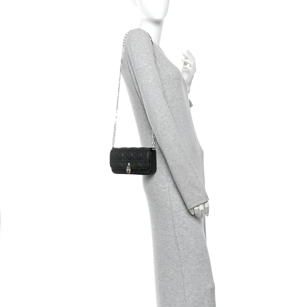 Christian Dior Lambskin Cannage Dior Talk Phone Pouch Black