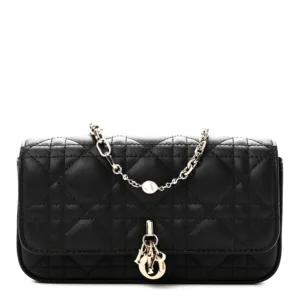Christian Dior Lambskin Cannage Dior Talk Phone Pouch Black