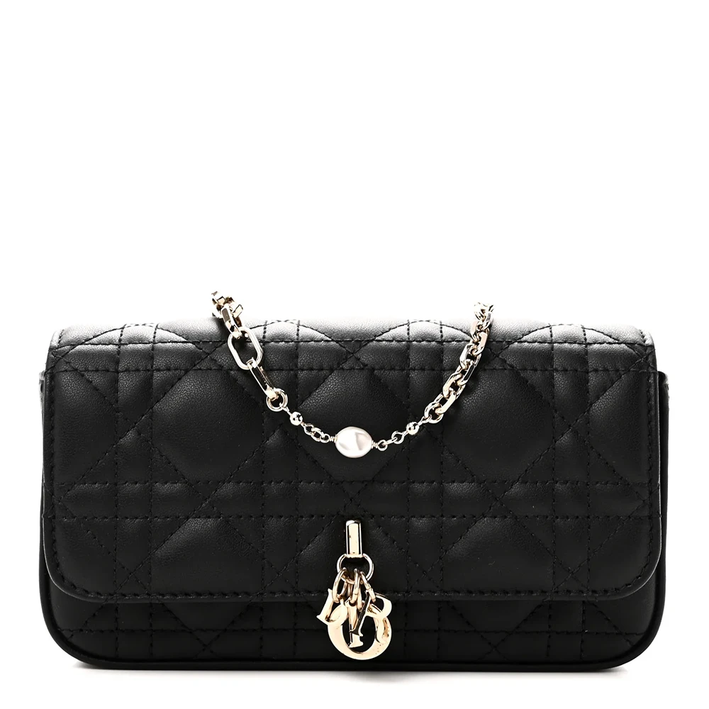 Christian Dior Lambskin Cannage Dior Talk Phone Pouch Black