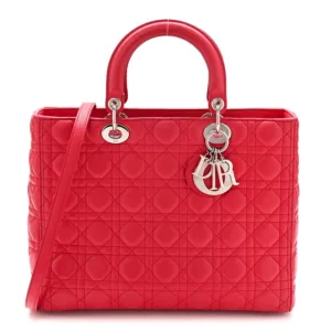 Christian Dior Lambskin Cannage Large Lady Dior Fuchsia