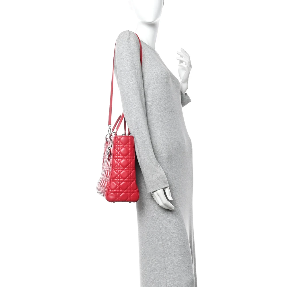 Christian Dior Lambskin Cannage Large Lady Dior Fuchsia