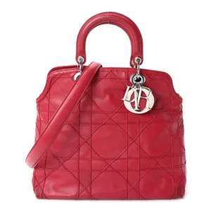 Christian Dior Lambskin Cannage Medium Granville Tote Red