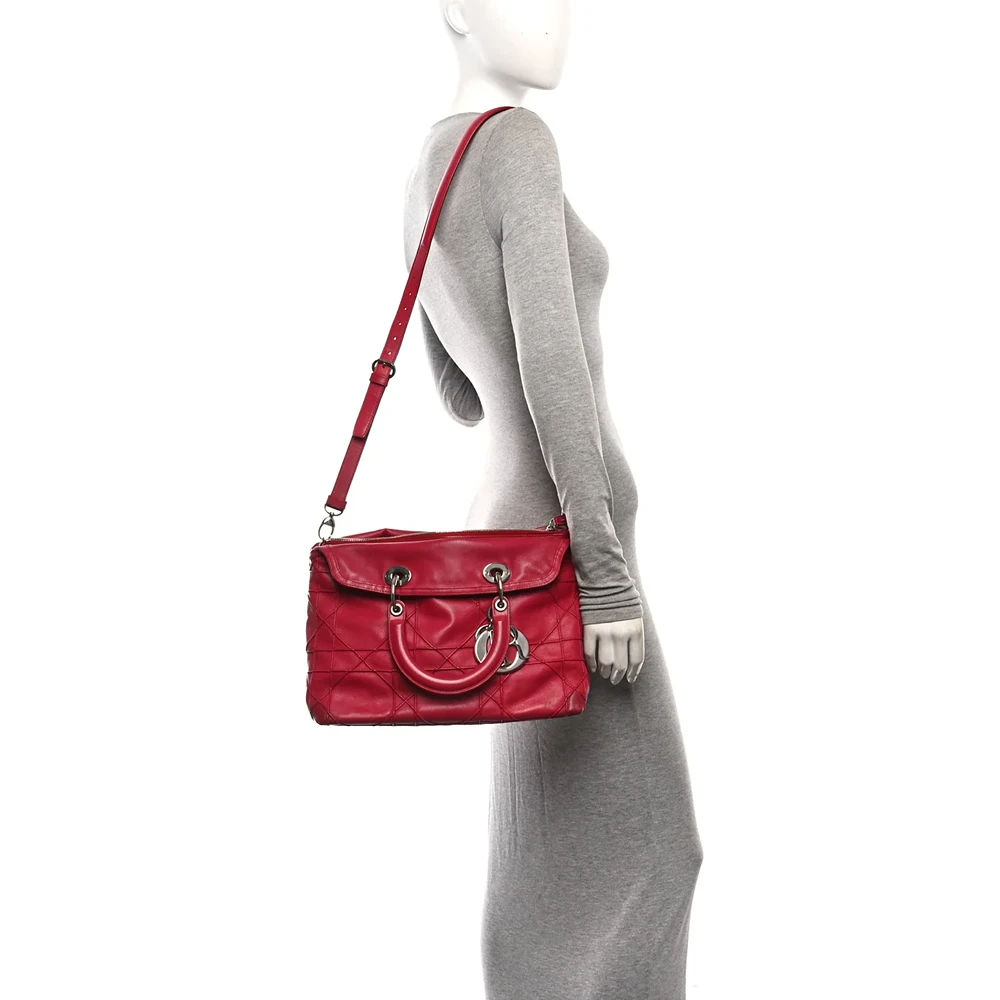 Christian Dior Lambskin Cannage Medium Granville Tote Red