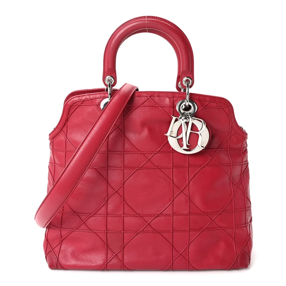 Christian Dior Lambskin Cannage Medium Granville Tote Red