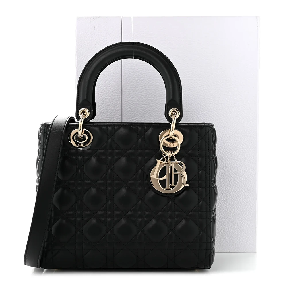 Christian Dior Lambskin Cannage Medium Lady Dior Black