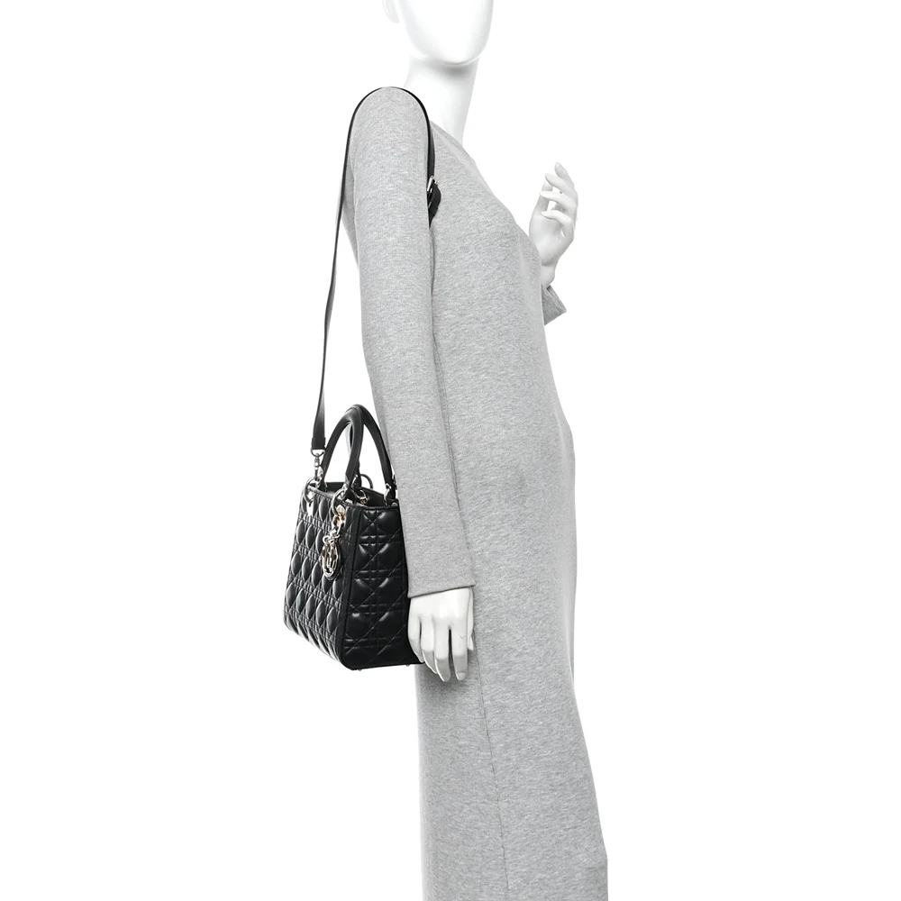 Christian Dior Lambskin Cannage Medium Lady Dior Black