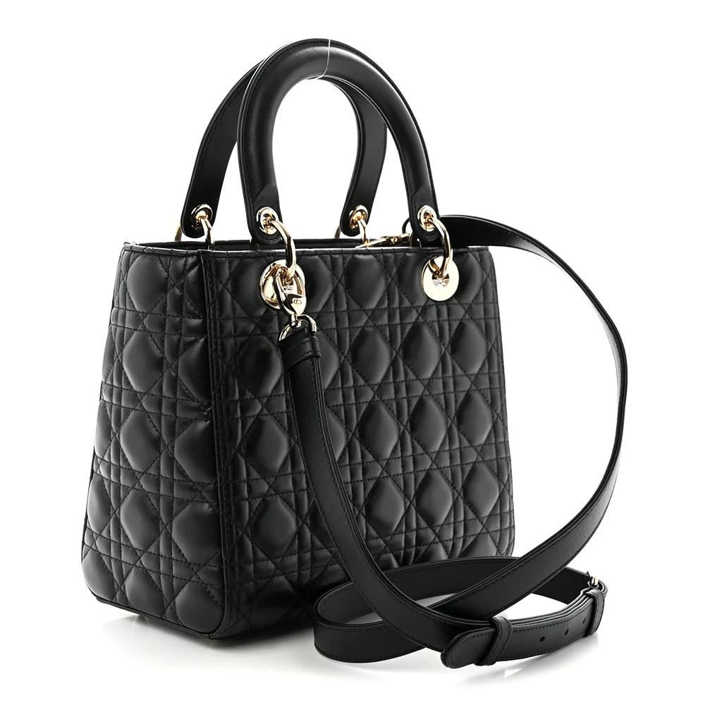 Christian Dior Lambskin Cannage Medium Lady Dior Black