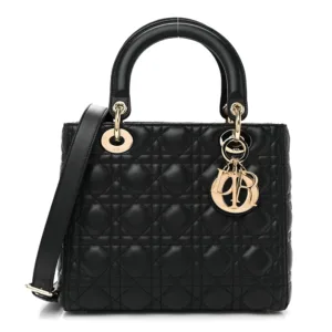 Christian Dior Lambskin Cannage Medium Lady Dior Black Black