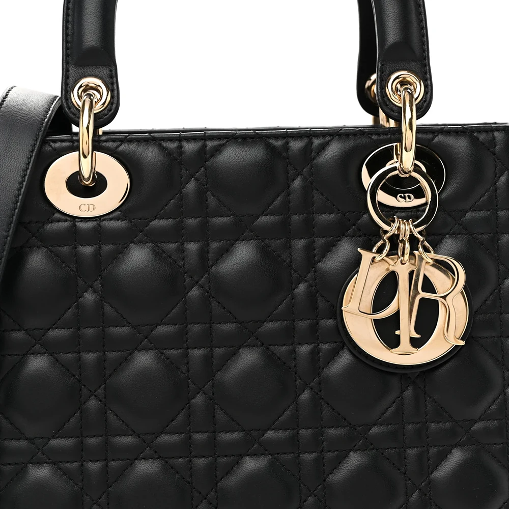 Christian Dior Lambskin Cannage Medium Lady Dior Black Black