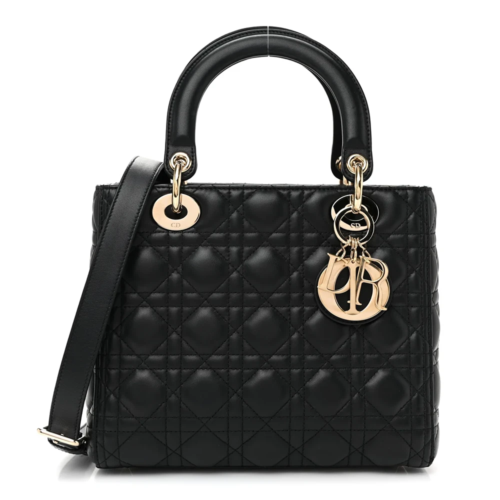 Christian Dior Lambskin Cannage Medium Lady Dior Black Black
