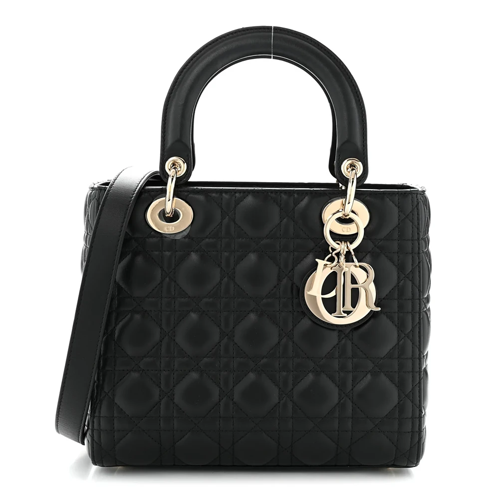 Christian Dior Lambskin Cannage Medium Lady Dior Black