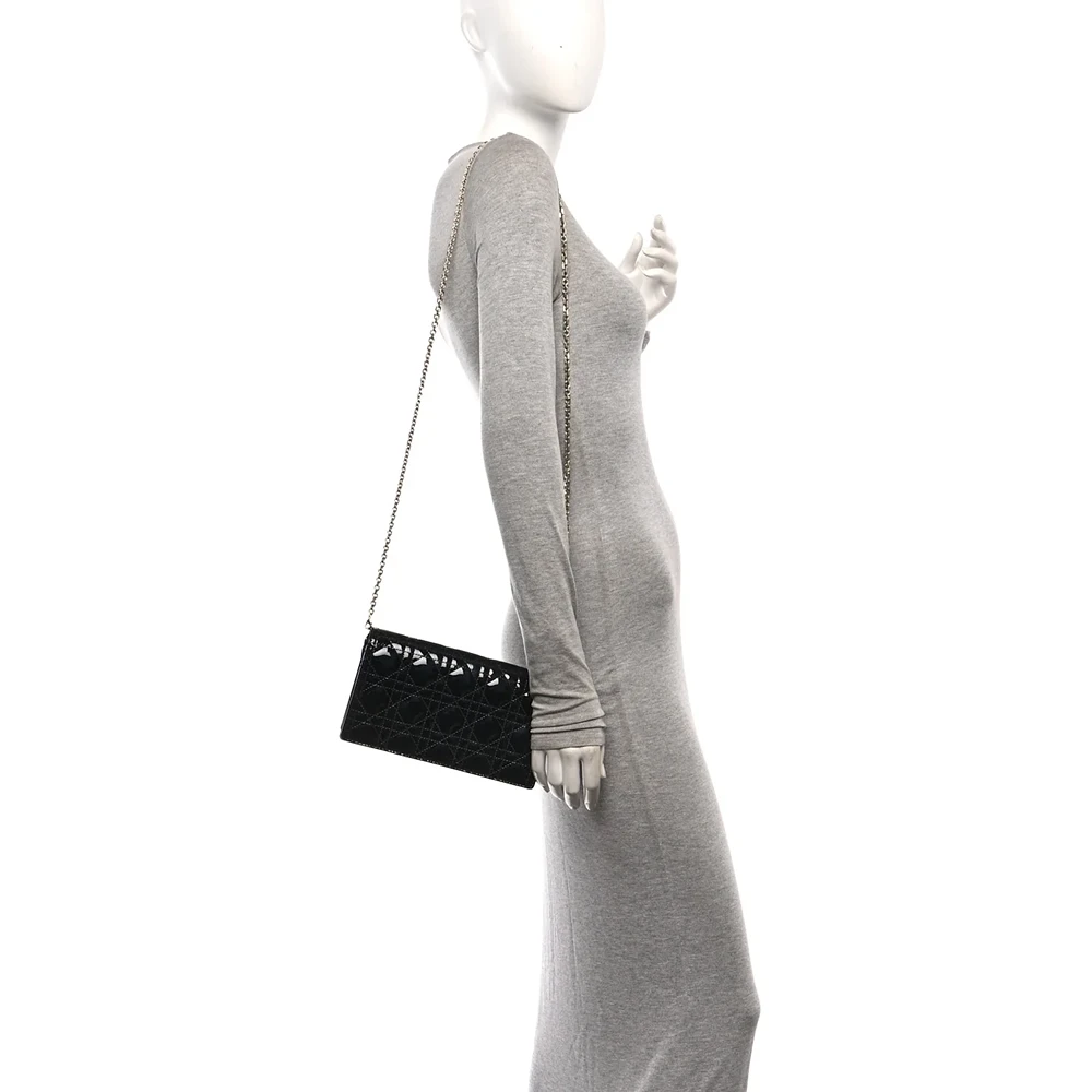 Christian Dior Patent Cannage Lady Dior Convertible Clutch Black