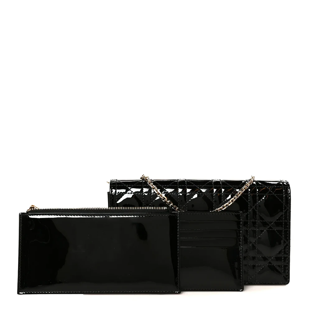 Christian Dior Patent Cannage Lady Dior Convertible Clutch Black