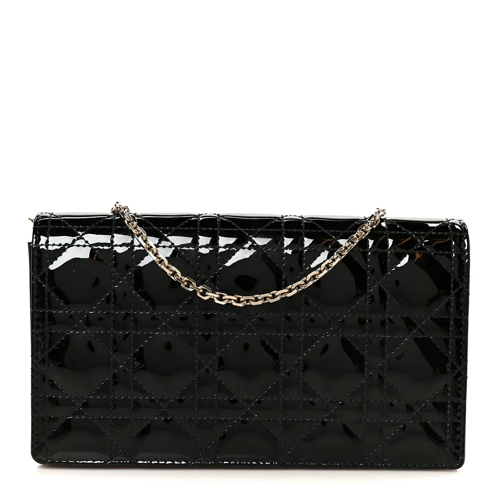 Christian Dior Patent Cannage Lady Dior Convertible Clutch Black