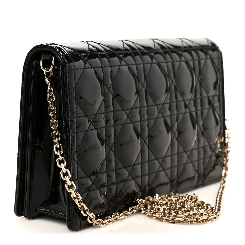 Christian Dior Patent Cannage Lady Dior Convertible Clutch Black