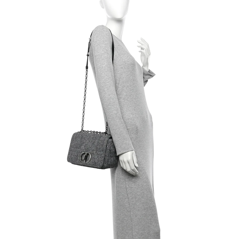 Christian Dior Tweed Macrocannage Medium Caro Bag Black