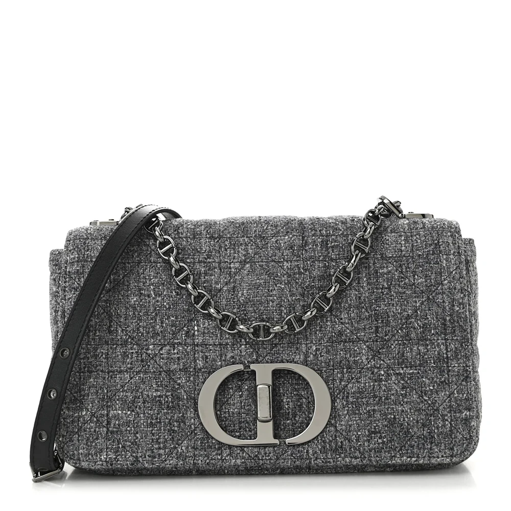 Christian Dior Tweed Macrocannage Medium Caro Bag Black