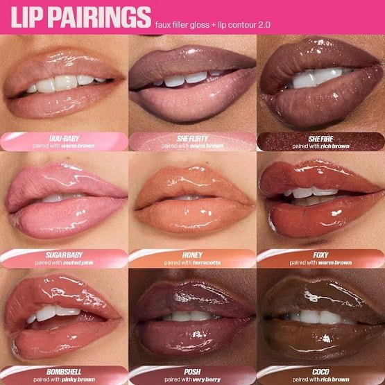 HUDA BEAUTY – Faux Filler Icy Nude Shiny Non-Sticky Lip Gloss – She Glitzy