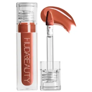 HUDA BEAUTY – Faux Filler Shiny Non-Sticky Lip Gloss – Foxy – Caramel Brown