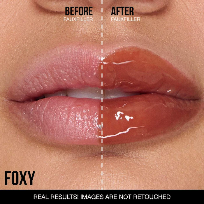 HUDA BEAUTY – Faux Filler Shiny Non-Sticky Lip Gloss – Foxy – Caramel Brown