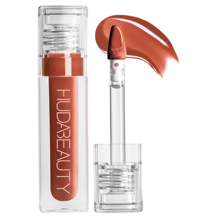 HUDA BEAUTY – Faux Filler Shiny Non-Sticky Lip Gloss – Foxy – Caramel Brown