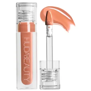 HUDA BEAUTY – Faux Filler Shiny Non-Sticky Lip Gloss – Honey – Light Peachy Nude