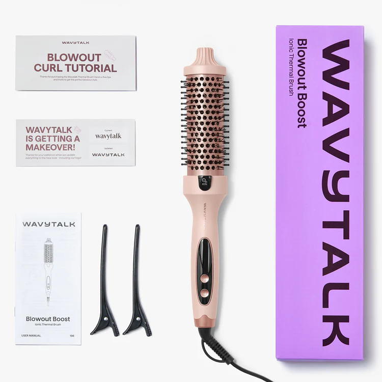 Wavytalk Blowout Boost 1.5-Inch Iconic Thermal Round Brush – Ionic Heated Styling Brush for Salon Blowouts (Pink)