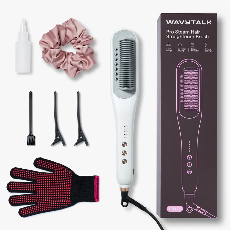 Wavytalk Steamline Pro Steam Straightener Brush -Clean White- Professional Ionic Thermal Brush with Nano-Mist Hydro-Infusion