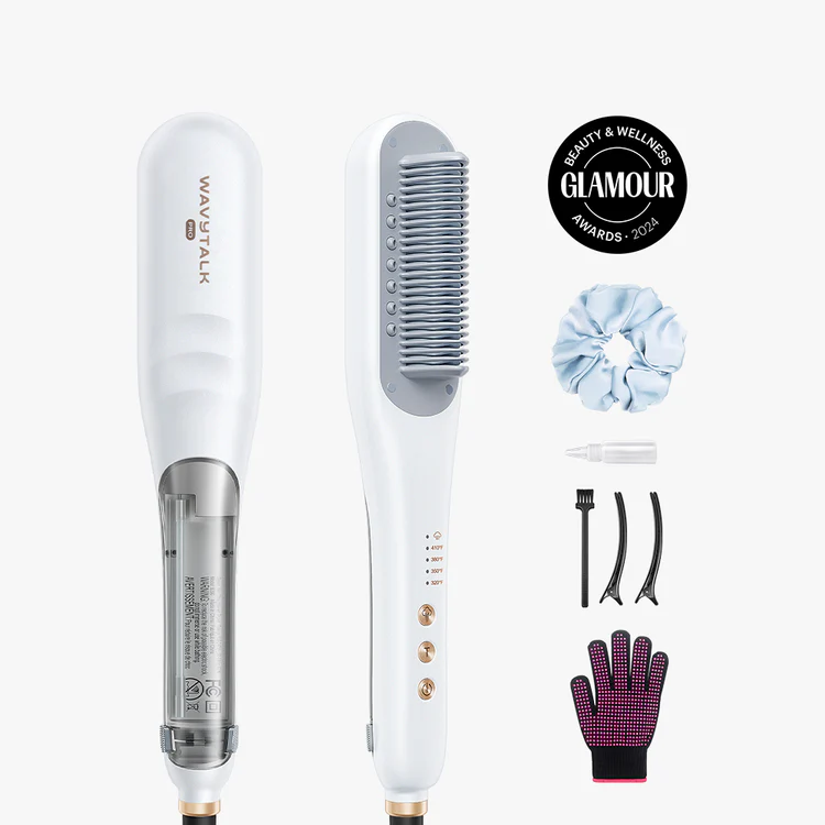 Wavytalk Steamline Pro Steam Straightener Brush -Clean White- Professional Ionic Thermal Brush with Nano-Mist Hydro-Infusion