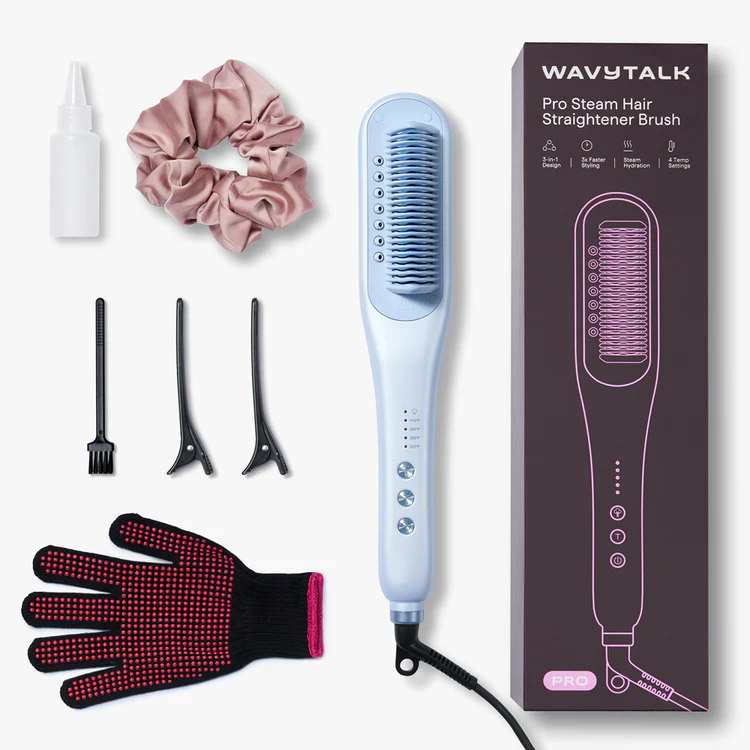 Wavytalk Steamline Pro Steam Straightener Brush -Modern Blue- Ultrasonic Hydro-Infusion Hair Straightening & Styling Tool