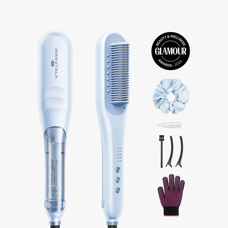 Wavytalk Steamline Pro Steam Straightener Brush -Modern Blue- Ultrasonic Hydro-Infusion Hair Straightening & Styling Tool
