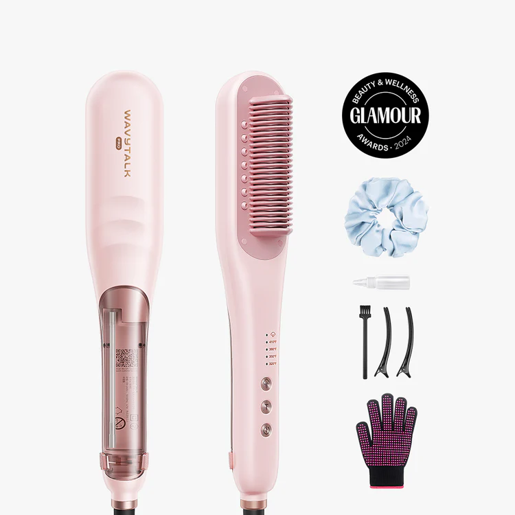 Wavytalk Steamline Pro Steam Straightener Brush -Signature Pink- Advanced Hydro-Infusion Thermal Styling Brush & Frizz Control