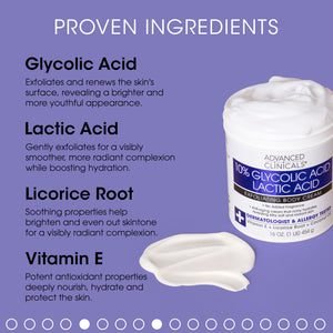 Advanced Clinicals 10% Glycolic + Lactic Acid Exfoliating Body Cream(454)